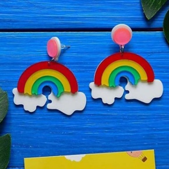 NEW Gorgeous Colorful RAINBOW Stud Dangle Earrings SPECIAL GIFT RED BLUE CLOUD - Picture 3 of 8